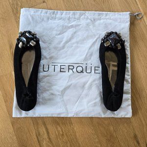 Uterque Black Suede Jeweled Ballet Flats